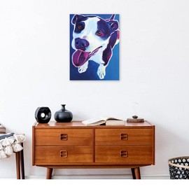 Fine Art Canvas Pit Bull - Marchant Canvas Wall Decor by Artist DawgArt for Living Room, Bedroom, Bathroom, Kitchen, Office, Bar, Dining & Guest Room - Ready to Hang - 21 in x 28 in