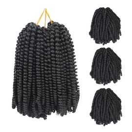 3 Pack Spring Twist Crochet Hair 8 Inch Braiding Hair Low Temperature Fiber Synthetic Hair Extensions (1B#)
