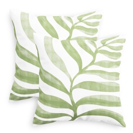 CaliTime Throw Pillow Covers Decorative 18 X 18 Inches Pack of 2 Cozy Fleece Modern Abstract Plant Leaves Cushion Cases for Couch Bed Sofa Farmhouse Decoration Sage Green