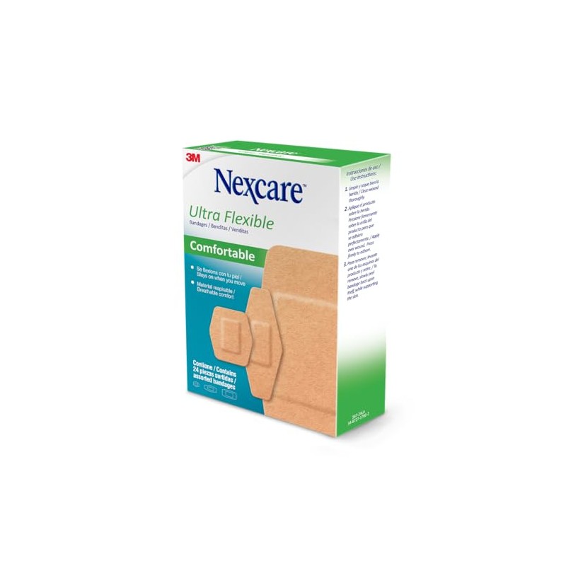 3M Nexcare, Venditas Ultraflexibles, Tamaños Surtidos, Color Beige, Caja con