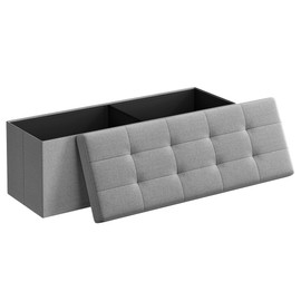SONGMICS MAZIE Collection - 43 Inches Folding Storage Ottoman Bench, Ottoman Foot Rest, End of Bed Bench, Storage Chest, Load 660 lb, for Living Room, Bedroom, Entryway, Light Gray ULSF77G