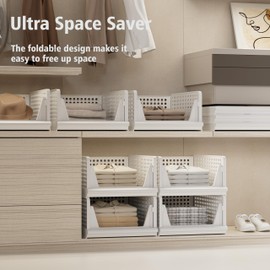 Proarea 5 Pack Stackable Plastic Storage Basket Closet Organizer Bin Foldable Clothes Organizer Storage Drawer Shelf Container for Living room Bathroom Kitchen Office (4L+1S)