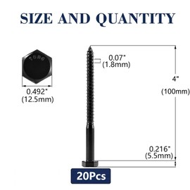 5/16" x 4" Hex Head Lag Screws Bolts 20Pcs 304 Stainless Steel 18-8, Partial Thread, Hexagon Head Wood Screws by Black Oxide by SG TZH