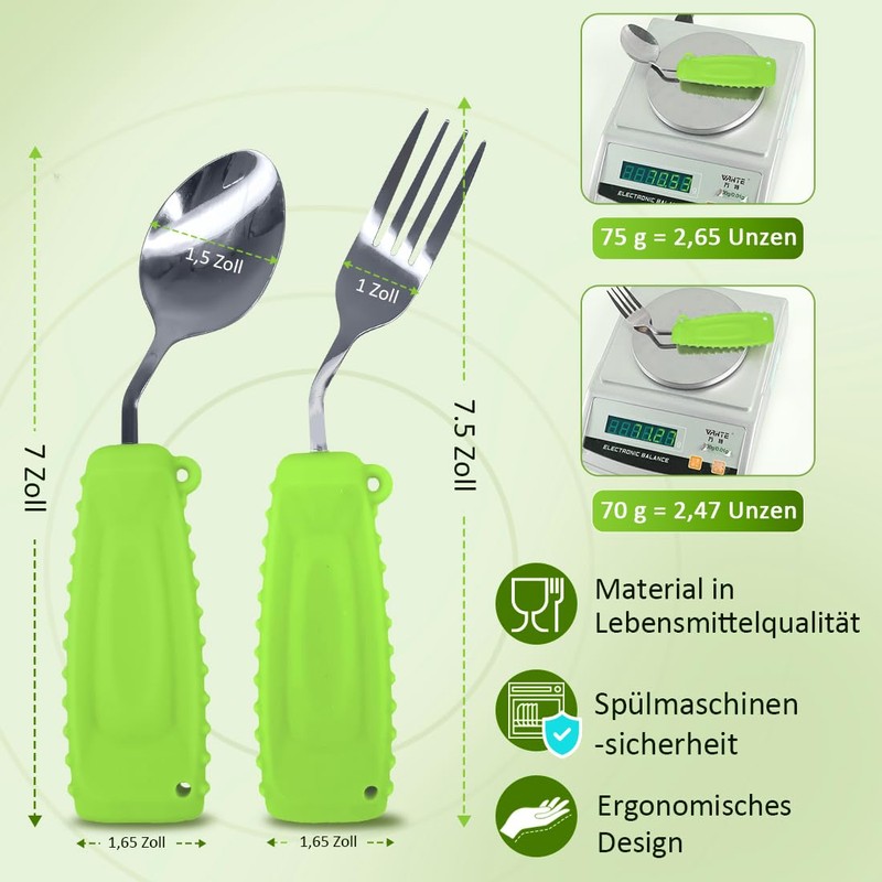 Ehucon Adaptive Weighted Silver Tableware Angle Spoon and Fork Set