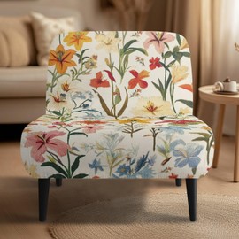 Xorudoydet Hibiscus Leaf Pattern Armless Chair Cover, Stretch Accent Chair Cover for Banquets Decoration, Removable Wingback Chair Slipcover, Non-Slip Furniture Protector Slipcovers for Chairs