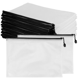 KEILEOHO 24 PCS A4 Plastic Zip Wallet, Folders Zip Wallet Ziplock Bags, Mesh Zipper Pouch Document Office File Folders