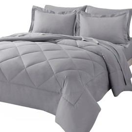 CozyLux Twin Bed in a Bag Comforter Set with Sheets 5-Pieces for Girls and Boys Light Grey All Season Bedding Sets with Comforter, Pillow Sham, Flat Sheet, Fitted Sheet and Pillowcase
