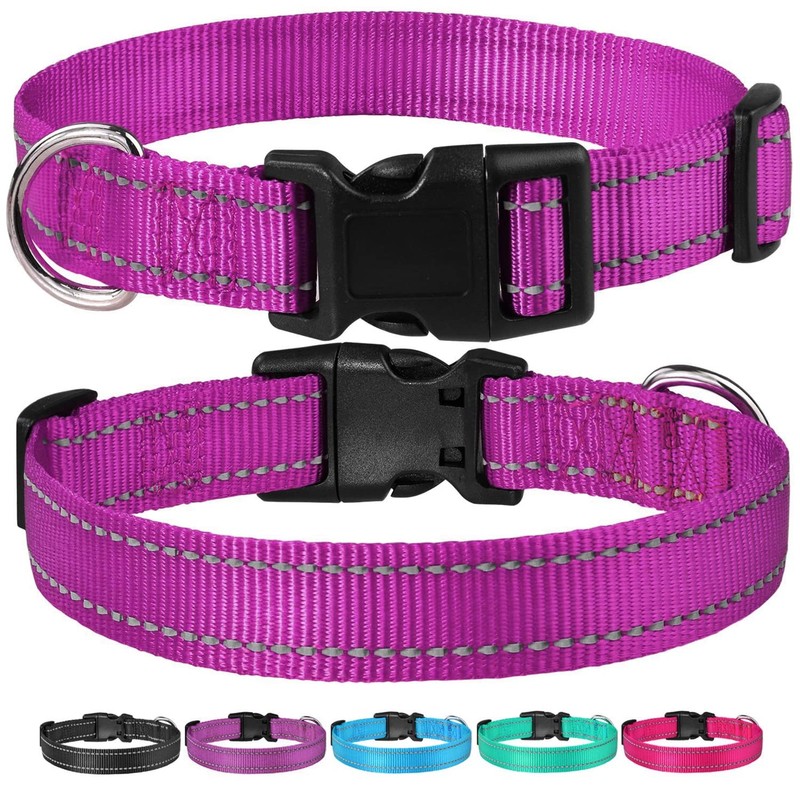 Reflective Dog Collar with Buckle Adjustable Safety Nylon Collars for
