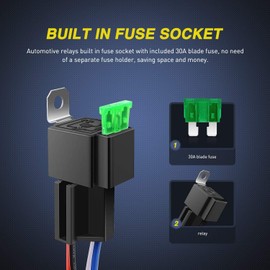 Gebildet 3pcs 12V Fuse Relay Switch 12 AWG Harness Set with Built-in Diode- 30A ATO/ATC Blade Fuse, 4-Pin SPST Automotive Electrical Relays