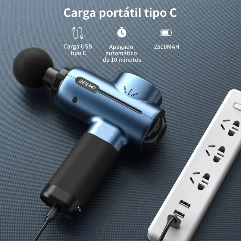 Pistola Masaje Muscular RENPHO Azul 5 Velocidades Portátil USB-C