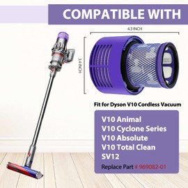 2 Pack Vacuum Filter Replacement for V10 Cyclone Series, V10 Animal, V10 Absolute, V10 Total Clean, SV12, Part No. 969082-01