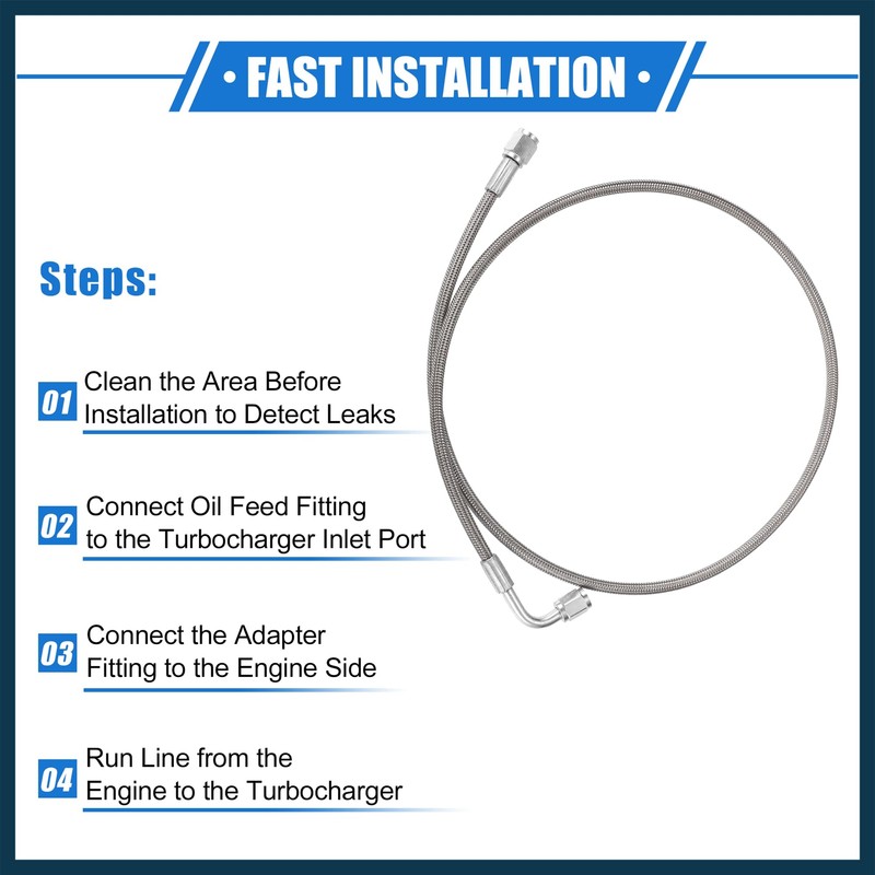 TUCKBOLD AN3 Braided Steel Turbo Oil Feed Line 90Degree to