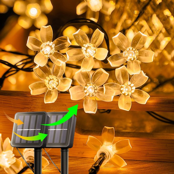 oopswow Solar Flower String Lights,2PACK 50 LED Solar Fairy Light