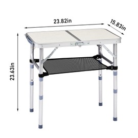 Ynredee Folding Camping Table,Aluminum Adjustable Height Folding Table with with Mesh Holders,Lightweight Portable Camping Table with Carrying Handle for Outdoor Indoor Picnic Beach BBQ (White, 2Ft)