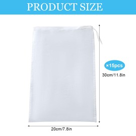 YZROHYI Pack of 15 Nylon Filter Bags, 20 x 30 cm, Nut Milk Bag, Straining Cloth Reusable, Strainer Bag with Drawstring, Filter Net, Press Cloth for Fruit Press, Nut Milk Bag, Juicer Cloth, Filter Bag