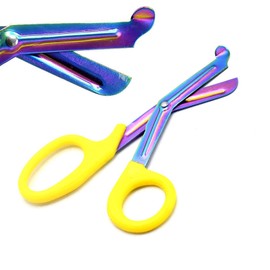 Heavy Duty Fluoride Coated Nurse Doctor Medical Paramedic Trauma Shears Scissors 7.25" (ODM) (YELLOW MULTI COLOR BLADE)