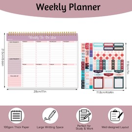 Weekly To Do List Notepad, Weekly Desk Planner with 52 Tear Off Sheets Undated Weekly Planner Habit Tracker & Productivity Organizer for Home School and Work, 8.5''x11'' -Lilac