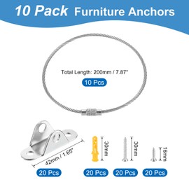 QUARKZMAN Furniture Anchors (Pack of 10), Anti Tilt Furniture Anchors for Fixing Alloy Wall Anchors, Strap Set for Cabinets, Beds, Shelves, Furniture Fixings to the Wall, Silver