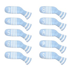 Scott Edward 7 Pcs/10 Pcs Golf Iron Covers Cuteness Knitted Socks Shape Washable & Durable Club Head Protector (Blue White)