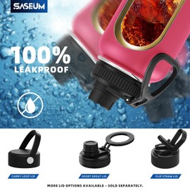 SASEUM Sport Water Bottle 32oz Stainless Steel Double Wall Vacuum Thermal Mug with Leak Proof Spout Lids, Wide Mouth Metal Insulated Water Jug for Gym and Travel（Red）