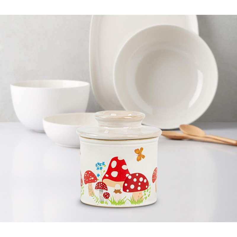 Mushroom Butter Crock For Counter With Water Line French Butter