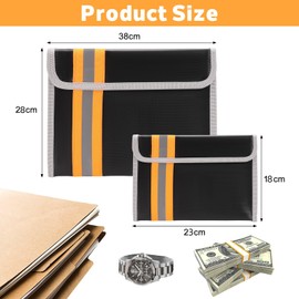 AROMUJOY Pack of 2 Fireproof Document Bags, 23 x 18 cm and 38 x 28 cm, Fireproof Bag, Waterproof Fireproof Wallet Briefcase for Documents, Money, Passport, Bank File, Cash
