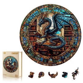 WOODBESTS Wooden Puzzles for Adults (505 Piece, XL, 17.3"x17.3") Dragon's Library Wood Puzzle Adult, Unique Wooden Animal Jigsaw Puzzles, Family Game and Birthday Gifts for Friend