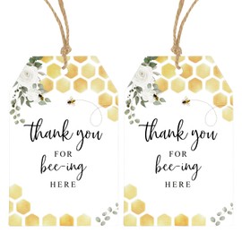 Anwyll Bee Thank You Tags,50Pcs Bee Thank You Gift Tags with String,Thank You for Bee-ing Here Tags,Sweet Honey Thank You Hang Paper Gift Tags for Bee Theme 1st Birthday Baby Bridal Shower Party Favor
