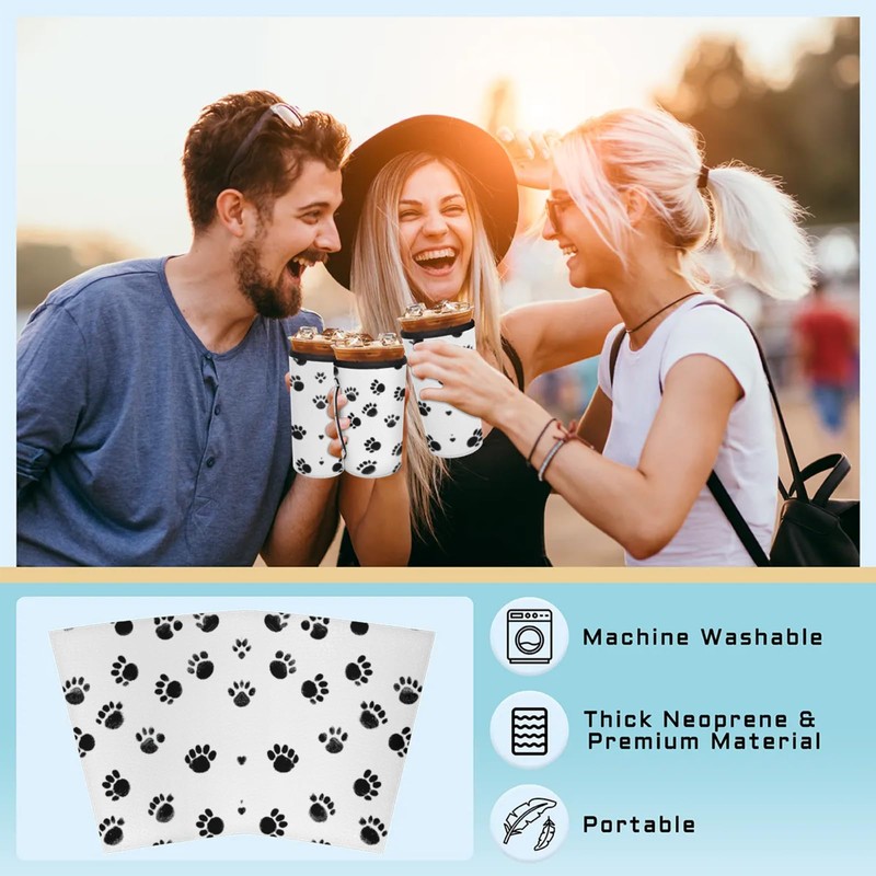 Reusable Iced Coffee Sleeve with Handle, Dog Footprints Coffee Cup