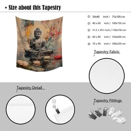 Vintage Buddha Lotus tapestry Wall Hanging Mandala Buddhist Statue Tapestries Wall Decor Zen Art for Bedroom Living Room30x40inch