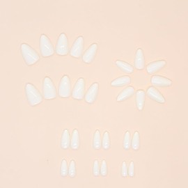 White Press On Nails Short Almond Fake Nails Glossy Acrylic Nails Press Ons Short Oval False Nails Full Cover Glue On Nails Stick on Nails for Women Nail Kit 24 Pcs