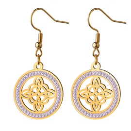 Dreamtimes Witch Knot Earrings for Women Stainless Steel Light Gold Colour Zircon Round Earrings Celtic Quaternary Witch Knot Earrings Witchcraft Amulet Jewellery, Stainless Steel