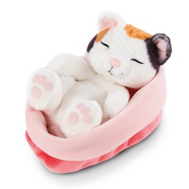 NICI 47143 16 cm Soft red-Pink Basket Kitties Cuddly Toys for Girls, Boys & Babies-Plush Stuffed Animal Cats for Playing, Cuddling & Sleeping Print, Crème