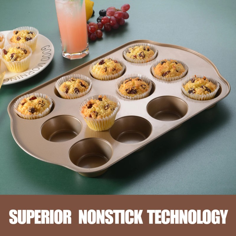 Nonstick Muffin & Cupcake Pan Set (2 Pack) 12 Cup