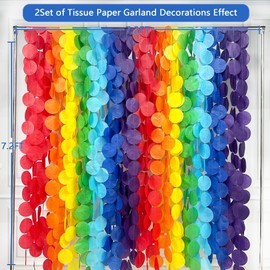 205 ft Rainbow Party Decorations Large Polka Dots Tissue Paper Background Streamer Colourful Circle Dots Hanging Curtain Garland for Birthday Fiesta Carnival Baby Shower Wedding Engagement Accessories