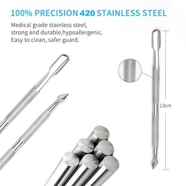 HaimiLiya Cuticle Pusher Gel Nail Remover Tool Dual-end Dead Skin Nail Pusher Nail Dirt Cleaner Tool, 420 Stainless Steel, No.01.Pro, Ultra-thin, Silver