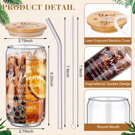 Tioncy 8 Pcs Thank You Gifts Employee Appreciation Gifts 16 oz Drinking Glass Iced Coffee Glass Cups with Bamboo Lids and Straws for Staff Coworker Team Women Men Birthday Christmas Gifts (Proud)