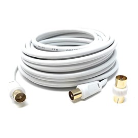 DRUT 10m TV RF Male to Male Aerial Antenna Coaxial Cable With Female to Female Coupler Gold Connectors 75 ohm 3C2V 32,5ft White