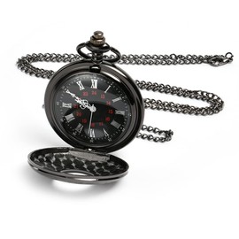 Vicloon Vintage Pocket Watch, Retro Quartz Pocket Watch, Pocket Watch with Chain, Retro Pocket Watch Men with Chain, Pocket Watch for Men, Women, Father, Grandpa, Birthday, Anniversary, Gun Black,