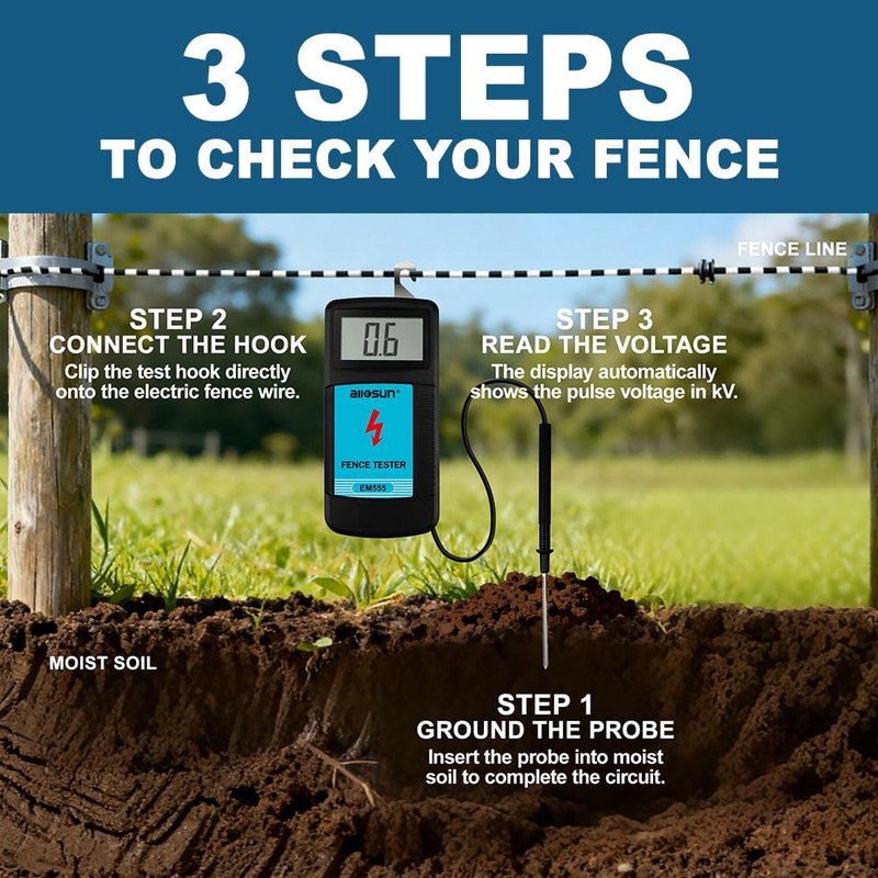 allsun Digital Electric Fence Voltage Tester and Fault Farm Finder,