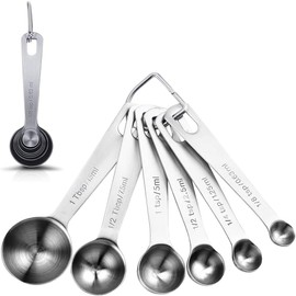 Wuudi Measuring Spoons, Stainless Steel Measuring Cups, All in One Set of 7 for Measuring Dry and Liquid Ingredients