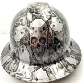 Wet Works Imaging Customized Pyramex Full Brim Engraved Skulls Hard HAT with Ratcheting Suspension Custom LIDS Crazy Sick Construction PPE