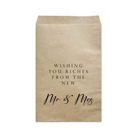 MAGJUCHE Wishing You Riches From The New Mr And Mrs Wedding Favor Bags, 50-Pack Kraft Scratch Lottery Ticket bags