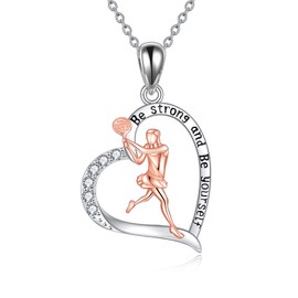YAFEINI Sports Lovers Gifts for Women Girls 925 Sterling Silver Tennis Necklace Inspirational Pendant Jewellery for Tennis Lovers (Tennis necklace)