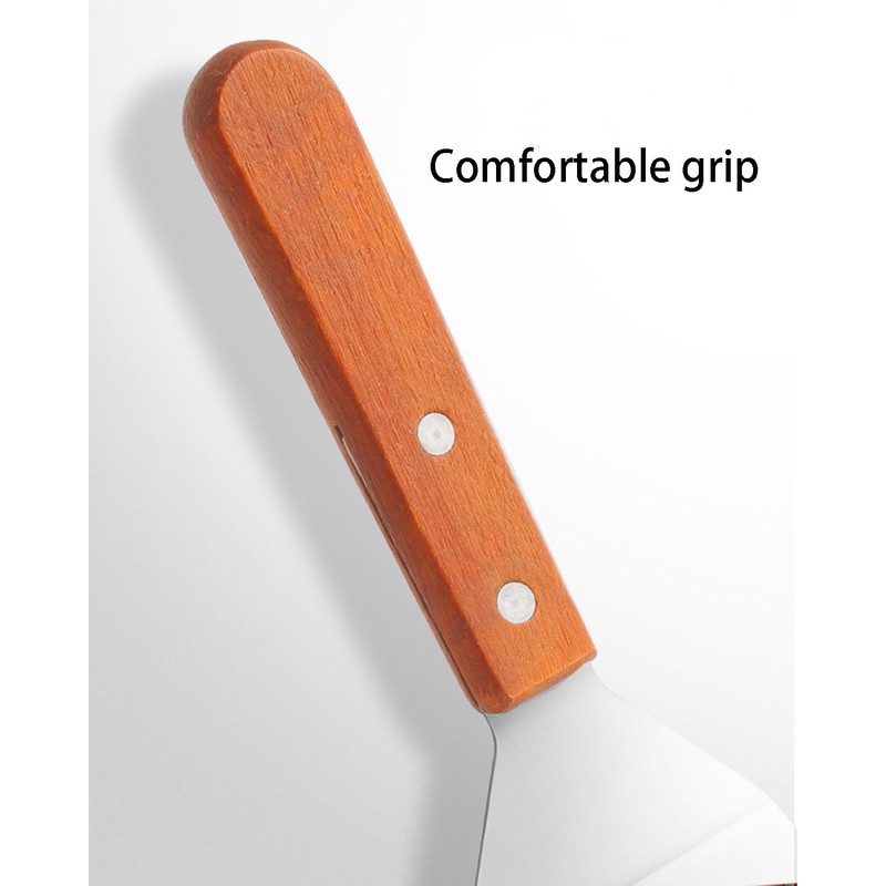 Stainless Steel Grill Scraper 2PCS, with Wooden Handle, Slant Edge,
