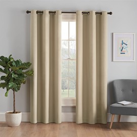ECLIPSE Blackout Curtains for Bedroom - Microfiber 42" x 84" Insulated Darkening Single Panel Grommet Top Window Treatment Living Room, Beige