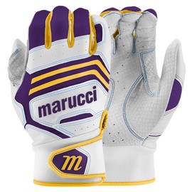 MARUCCI FUZN PRO Adult Batting Gloves, White/Purple/Yellow, AXL