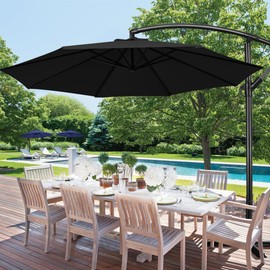 Yaheetech 10FT Patio Offset Umbrella Outdoor Cantilever Umbrella Hanging Umbrellas w/Easy Tilt & Cross Base for Market/Garden/Lawn/Deck/Backyard/Pool - Black