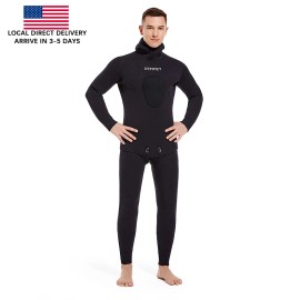 DEMMET Men Black Wetsuit 5mm Neoprene Long Sleeved Fishing Diving Suit Hooded Top Pants Warmth Cold Protection Harpoon Fishingcolor: 5MM Black, Size: Xxl