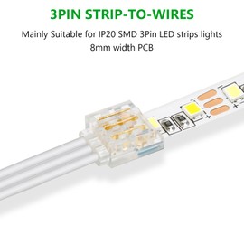 RGBZONE 3 Pin 8mm Disposable LED Strip Kit 20Pcs 8mm 3Pin LED Strip Connector Strip to Wire and 32.8FT/10M Extension Wire for 8mm Wide Non-Waterproof WS2811 WS2812B LED Light Strip